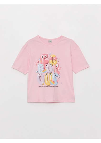Lcw Kids Bisiklet Yaka Baskılı Kısa Kollu Kız Çocuk Tişört