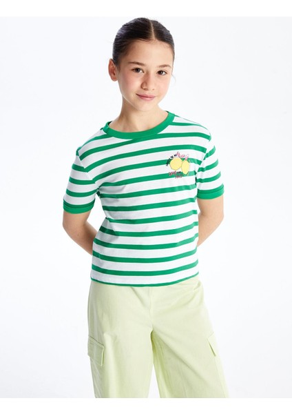Lcw Kids Bisiklet Yaka Çizgili Kısa Kollu Kız Çocuk Crop Tişört