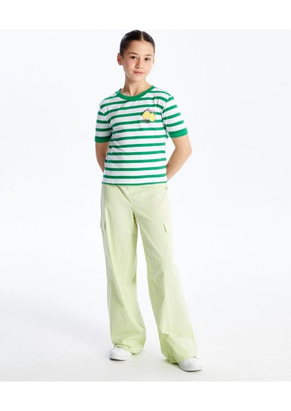 Lcw Kids Bisiklet Yaka Çizgili Kısa Kollu Kız Çocuk Crop Tişört