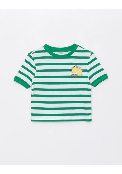 Lcw Kids Bisiklet Yaka Çizgili Kısa Kollu Kız Çocuk Crop Tişört