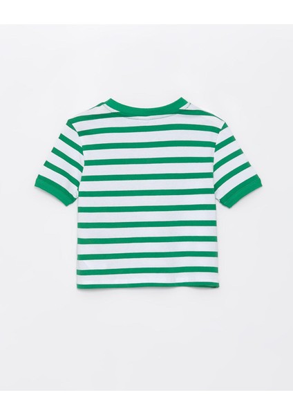 Lcw Kids Bisiklet Yaka Çizgili Kısa Kollu Kız Çocuk Crop Tişört
