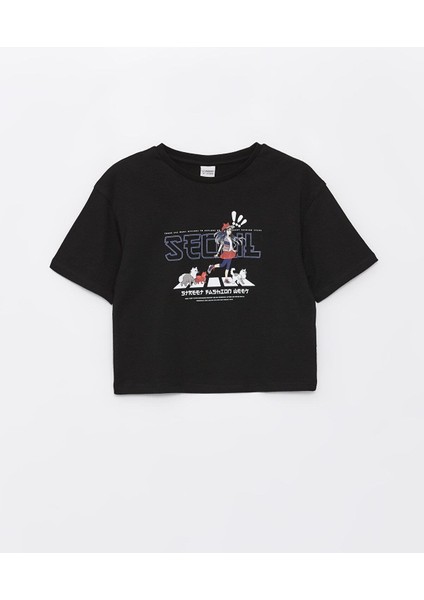 Lcw Kids Bisiklet Yaka Baskılı Kısa Kollu Kız Çocuk Crop Tişört