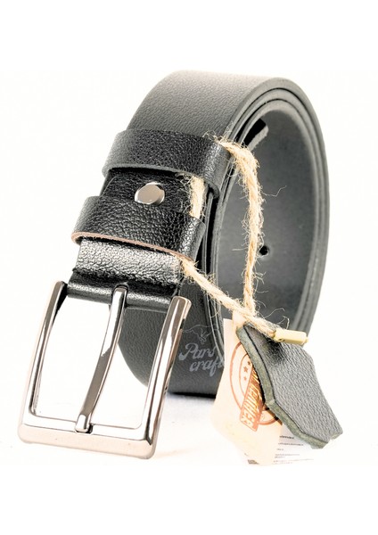 Manda Derisi Erkek Kemer 3,5 cm Siyah Klasik Kumaş Pantolon Kemeri