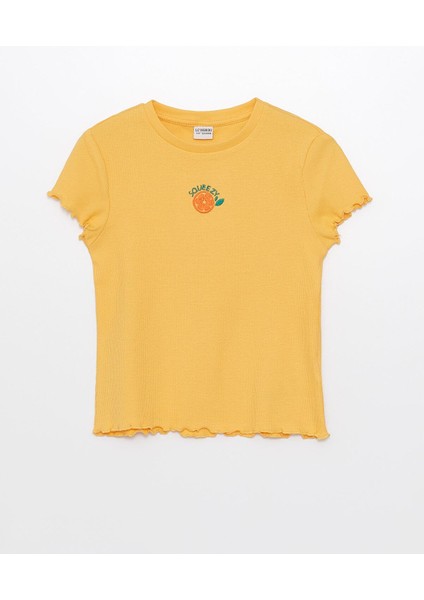 Lcw Kids Bisiklet Yaka Nakışlı Kısa Kollu Kız Çocuk Tişört