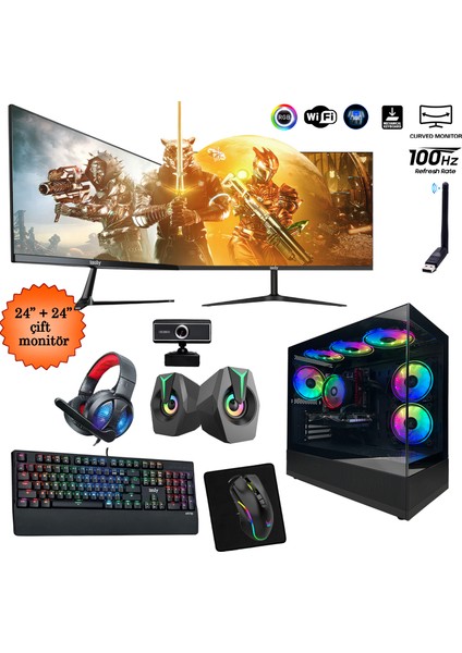 Streamer I5 10400F 16GB 512GB M.2 Nvme RTX2060s 8gb 24"+24" Oyuncu Masaüstü Bilgisayarı