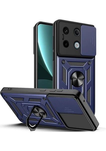 Xiaomi Redmi Note 13 4g Kılıf Tank Aramid Sürgülü Vega Yüzüklü Sert Silikon Lacivert