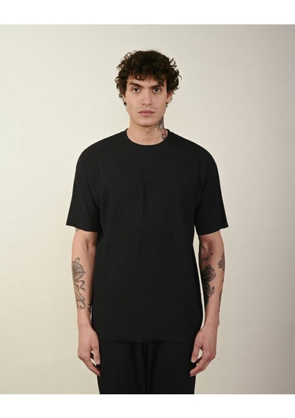 0 Yaka Fitilli Oversize Erkek T-Shirt