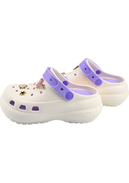 Taşlı Süslü Kelebekli Fiyonklu Yüksek Topuk Hafif Rahat Crocs Terlik
