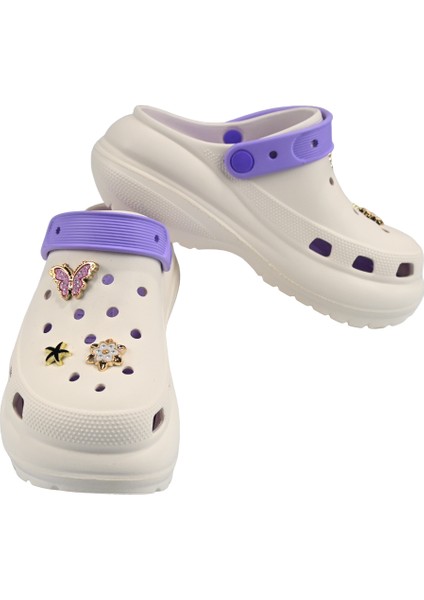 Taşlı Süslü Kelebekli Fiyonklu Yüksek Topuk Hafif Rahat Crocs Terlik