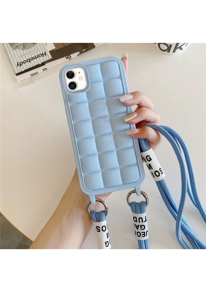 Apple iPhone 11 Uyumlu Boyun Askılı Rope Silikon Kılıf - Açık Mavi