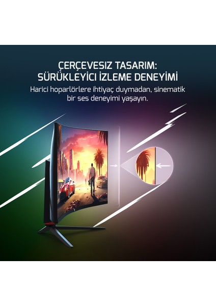 GamePower 32'' Vision V30 Curved 1000R RGB 240Hz 1ms 2K (QHD) , Kvm, Speaker, Type C Gaming Monitör (Sıfır Ölü Piksel Garantili)