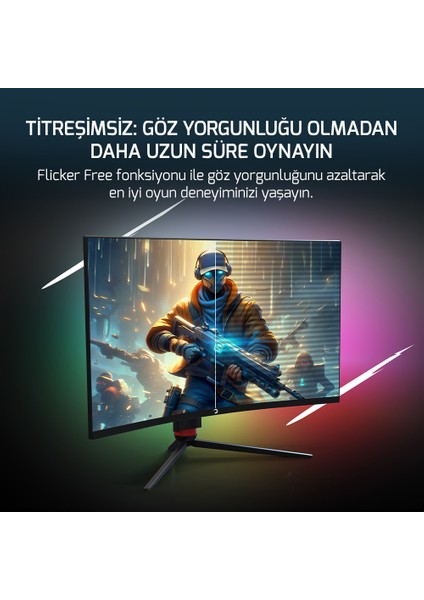 GamePower 32'' Vision V30 Curved 1000R RGB 240Hz 1ms 2K (QHD) , Kvm, Speaker, Type C Gaming Monitör (Sıfır Ölü Piksel Garantili)