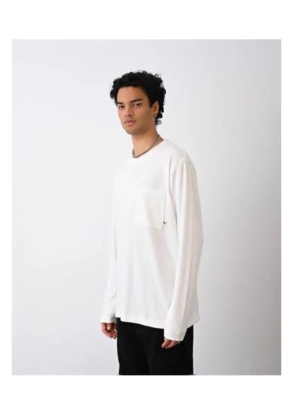 0 Yaka Tek Cep Oversize Erkek Sweatshırt