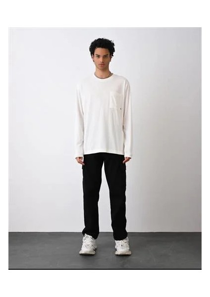 0 Yaka Tek Cep Oversize Erkek Sweatshırt