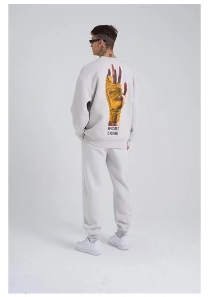 0 Yaka On Arka Impossıble Is Nothıng Baskı Oversize Erkek Sweatshırt fiyatları