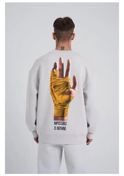 0 Yaka On Arka Impossıble Is Nothıng Baskı Oversize Erkek Sweatshırt fırsatları
