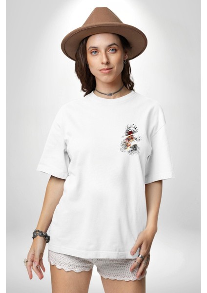 Kobe Braynt Anısı Moderb Tasarım Beyaz Oversize Kadın Erkek Ön ve Sırt Baskılı T-Shirt