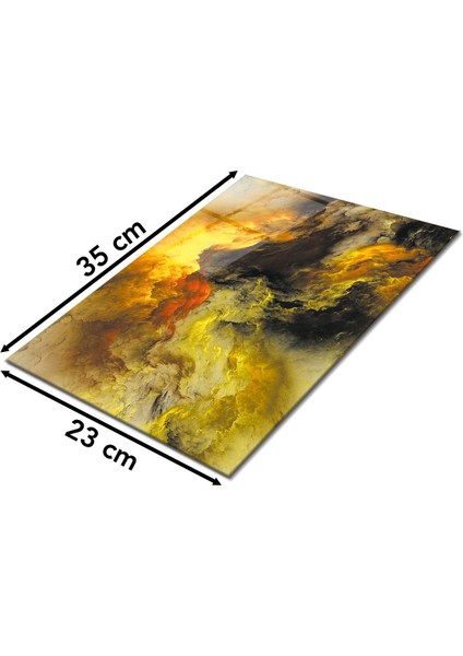 Sarı Kaos Soyut Cam Kesme Tahtası, Silikon Ayaklı, Sunum Kesim Doğrama Tablası, Temperli ve Rodajlı fiyatları