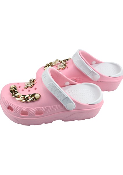 Taşlı Süslü Kelebekli Zincirli Yüksek Topuk Hafif Rahat Crocs Terlik modelleri