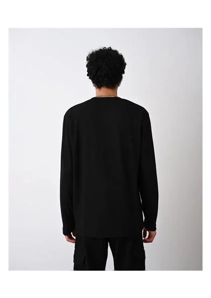 0 Yaka Tek Cep Oversize Erkek Sweatshırt