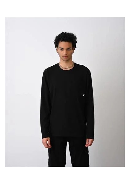 0 Yaka Tek Cep Oversize Erkek Sweatshırt