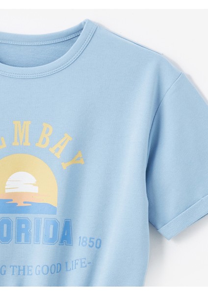 Florida Örme Detaylı Baskılı Kısa Kollu Tulum - Mavi fiyatları