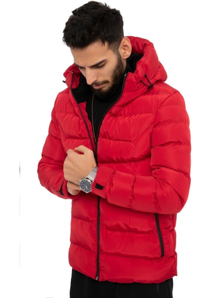 Erkek Kırmızı Kapüşonlu Içi Polarlı Su Geçirmez Rüzgara Dayanıklı Şişme Mont & Kaban & Parka fiyatları