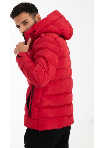 Erkek Kırmızı Kapüşonlu Içi Polarlı Su Geçirmez Rüzgara Dayanıklı Şişme Mont & Kaban & Parka modelleri