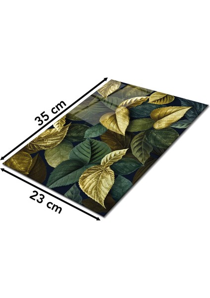 Yeşil Yapraklar Cam Kesme Tahtası, Silikon Ayaklı, Sunum Kesim Doğrama Tablası, Temperli ve Rodajlı fiyatları