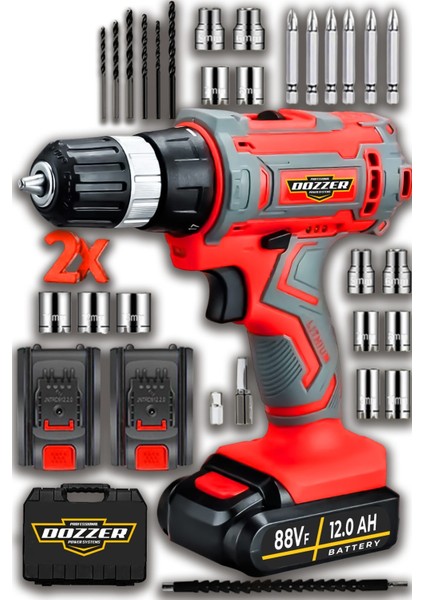 Tekno Trust Takım Çantalı Alman 88 Vf 12 Ah Süper Seri Çift Çelik Şanzuman 2 Akülü Darbeli Akülü Vidalama Matka