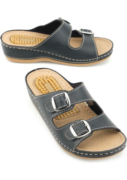 Yazlık Jelli Rahat Taban Suni Deri Iki Toka Ayarlanabilir Kadın Günlük Terlik