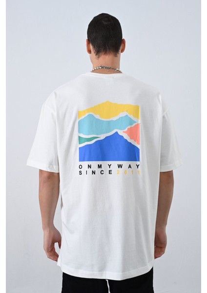 0 Yaka Ön Arka On My Way Sınce 2011 Baskı Oversize Erkek T-Shirt indirimleri