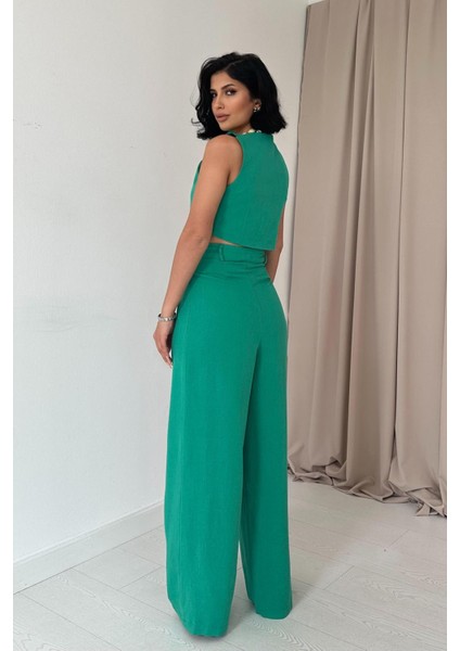 Önü Düğmeli Yelek ve Pantolon Takım - Yeşil 7452 indirimleri