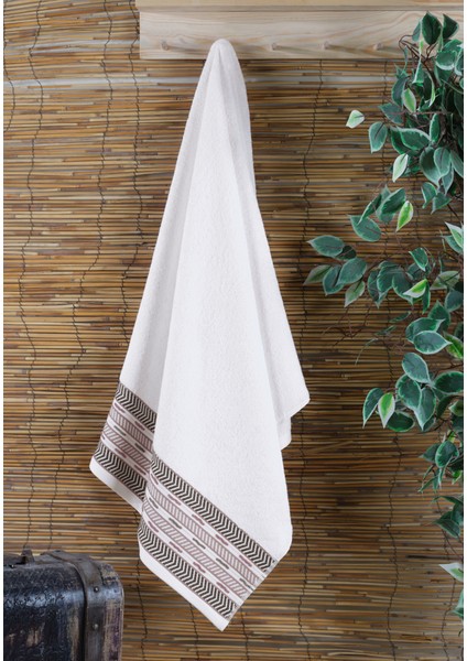 Samara Bordürü Jakarlı 2'li Banyo Havlu Seti Ekru 50X85 cm 70X140 cm