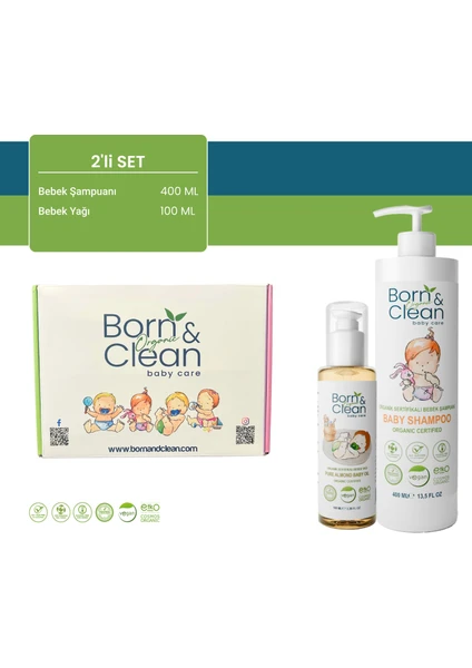 Born & Clean Organik Sertifikalı Şampuan ve Yağ 2'li Set