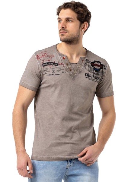 CT783 Düğmeli V Yaka California Baskılı Erkek Tişört fiyatları