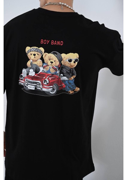 Ben Özgürüm 0 Yaka Arka Boy Band Baskı Oversize Erkek T-Shirt