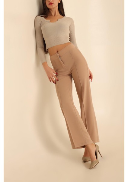 Kadın Çimalı Ispanyol Paça Yüksek Bel Pantolon fiyatları