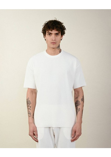 0 Yaka Fitilli Oversize Erkek T-Shirt