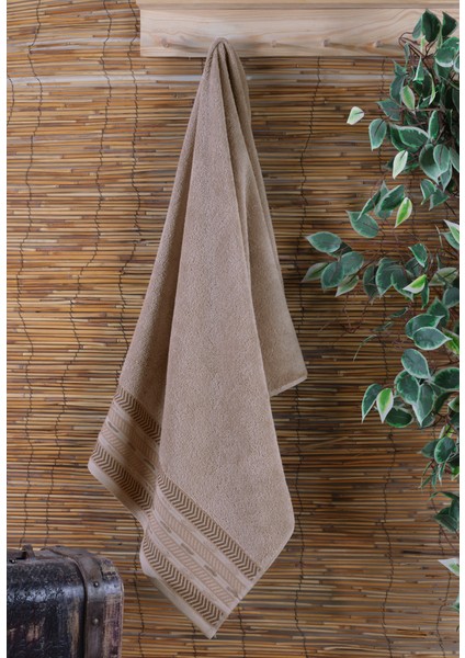 Samara Bordürü Jakarlı 2'li Banyo Havlu Seti Vizon 50X85 cm 70X140 cm