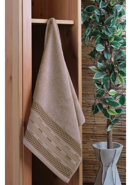 Samara Bordürü Jakarlı 2'li Banyo Havlu Seti Vizon 50X85 cm 70X140 cm