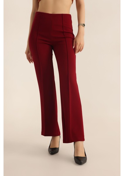 Kadın Çimalı Likralı Yüksek Bel Ispanyol Paça Pantolon