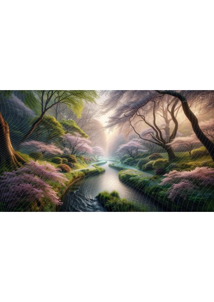 Baharlık Doğa ve Nehir Manzarası Temalı Arkaplan 200 x 150 cm Fon Duvar Örtüsü