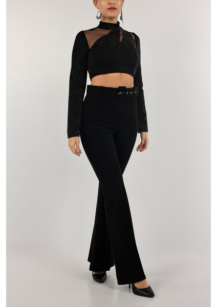 Kadın Kemerli Ispanyol Paça Yüksek Bel Pantolon