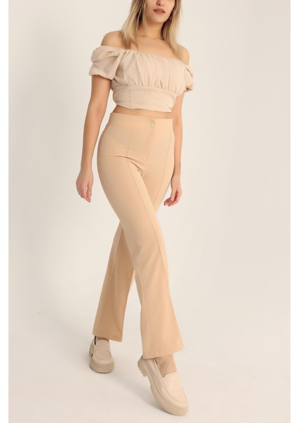 Kadın Çimalı Ispanyol Paça Yüksek Bel Pantolon