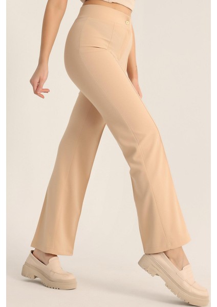 Kadın Çimalı Ispanyol Paça Yüksek Bel Pantolon fiyatları