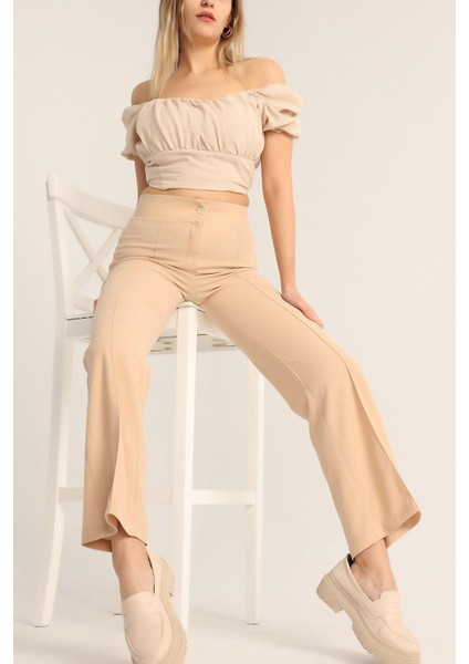 Kadın Çimalı Ispanyol Paça Yüksek Bel Pantolon fırsatları