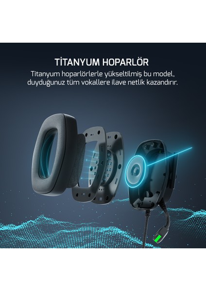 Kai Titanium x Siyah Manyetik Pad Gaming Kulaklık