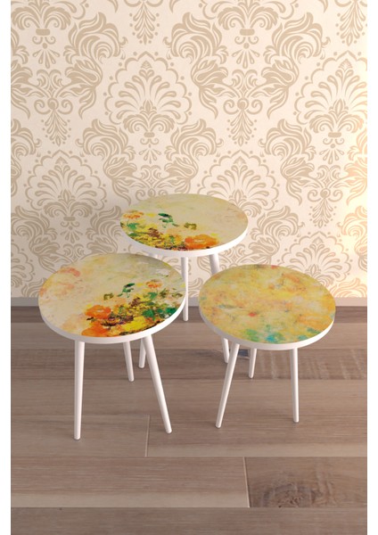 Oil Pinting Style Desenlİ Zigon Sehpa