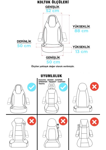PLKT200 Serisi 1+1 Pilot Karavan Oto Koltuk Kılıfı / 204 Siyah - Siyah modelleri